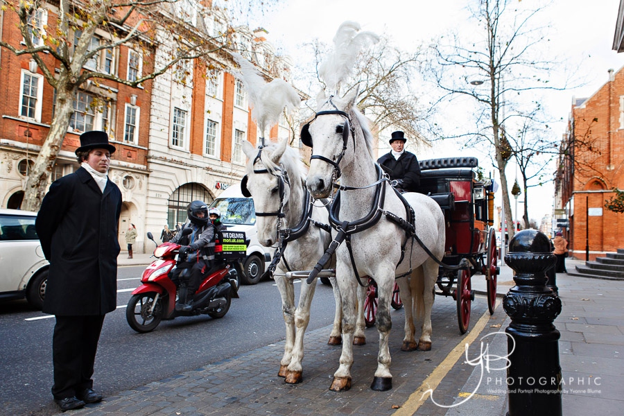 Horse-drawn wedding carriage in Chelsea