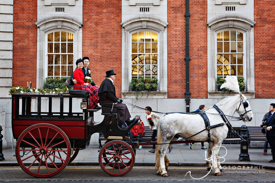 Horse-drawn wedding carriage in Chelsea