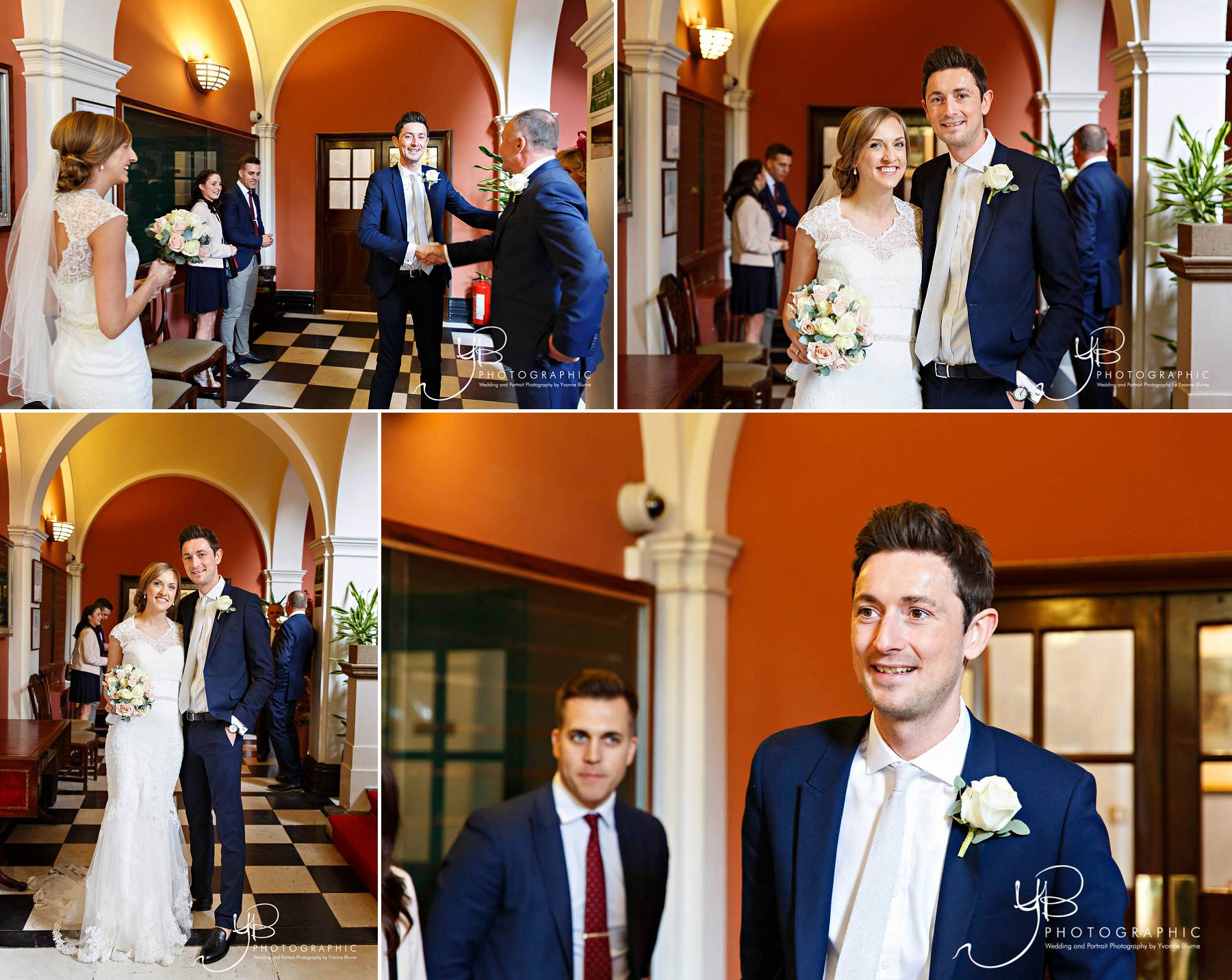 The groom sees his bride for the first time during this Chelsea Spring Wedding