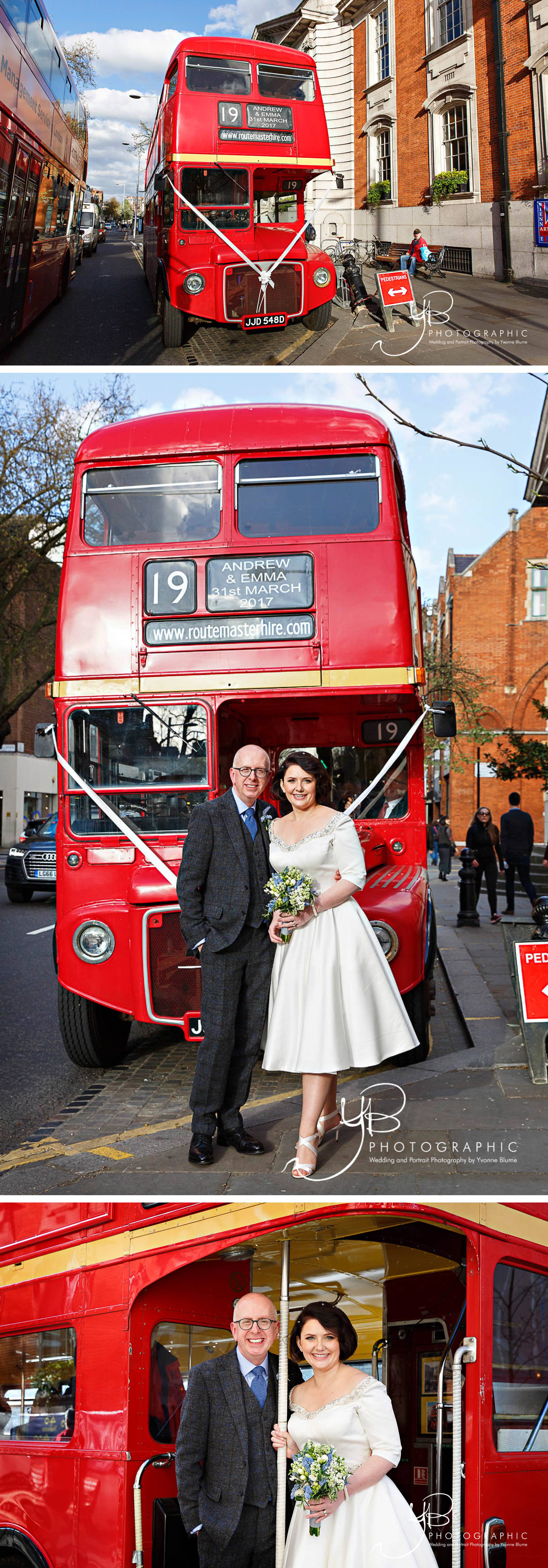 Wedding Portraits with red London Routemaster bus