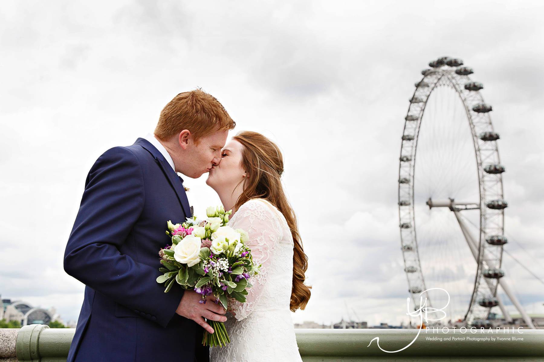 London Landmarks wedding portraits featuring The London Eye