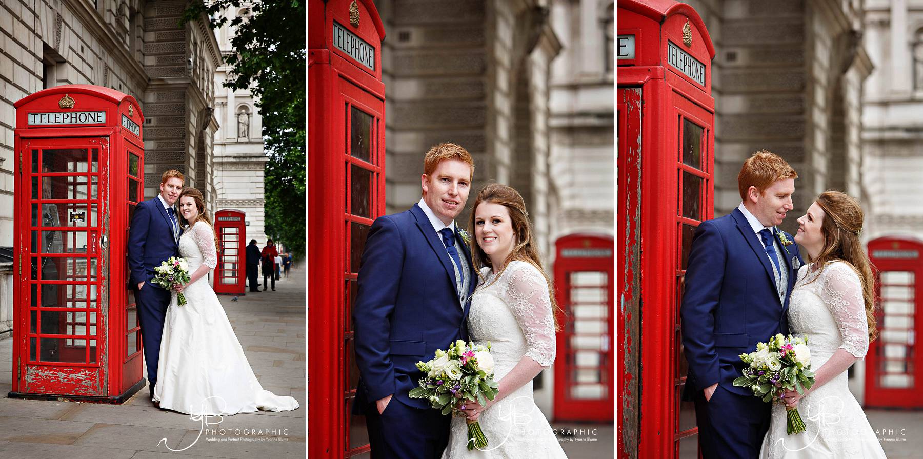 Westminster wedding portraits featuring red London phone box by YBPHOTOGRAPHIC