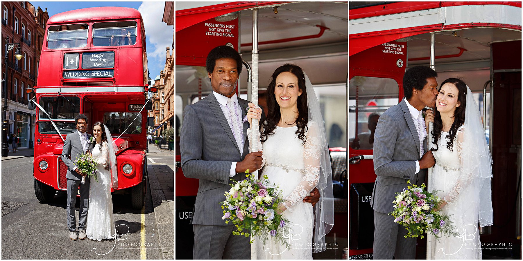 Westminster Wedding Portraits featuring red London routemaster bus