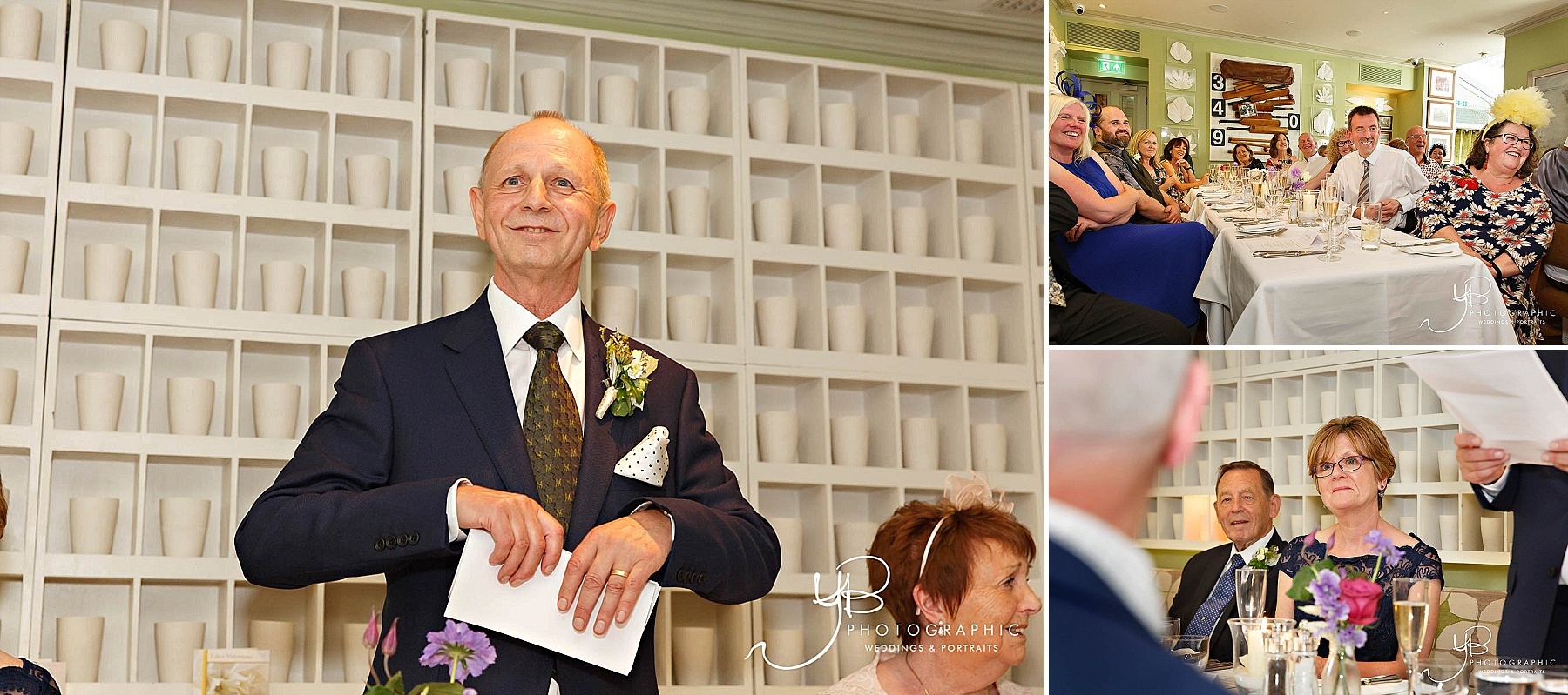 The groom finishes his speech during his wedding breakfast at The Potting Shed in London's Marylebone. 