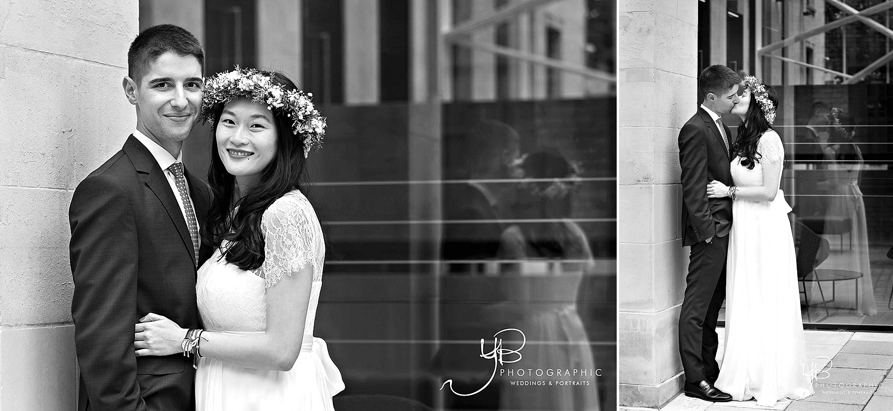 Bride and groom portraits in black and white after a Soho Room wedding ceremony.