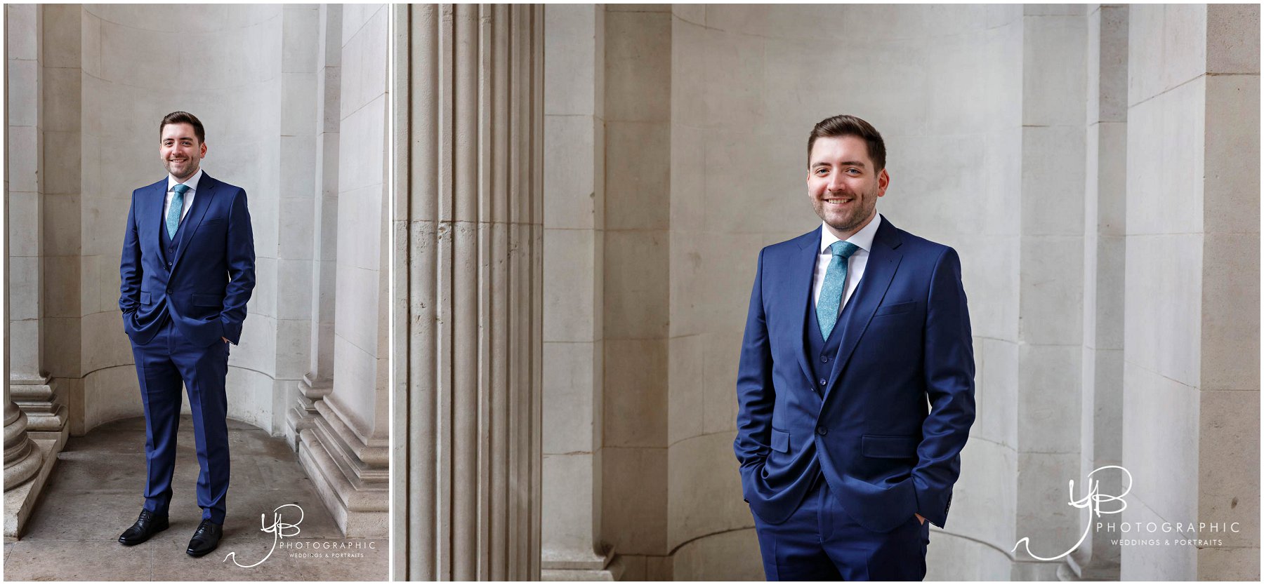 Groom portraits at The Old Marylebone Town Hall by YBPHOTOGRAPHIC