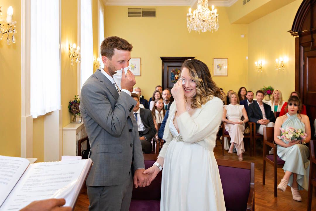 Both the bride and groom shed tears of joy during this emotional civil wedding in the Brydon Room.