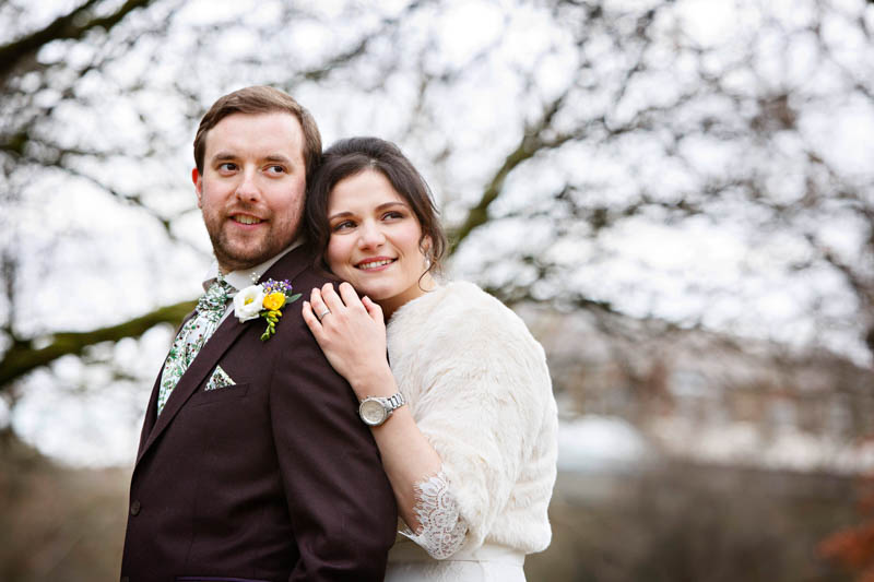 A romantic wedding portraits of newlyweds after their intimate civil wedding at Southwark Register Office in Peckham.